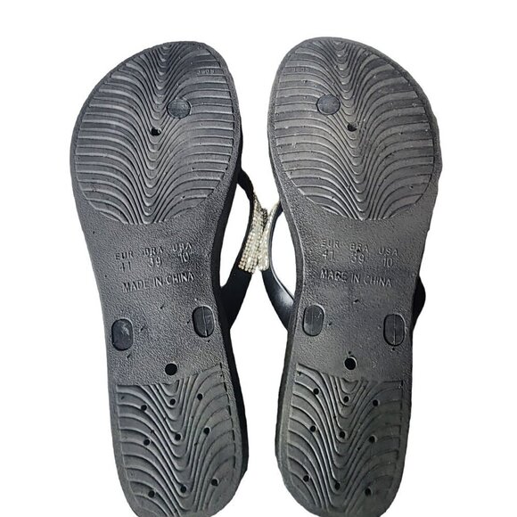 Rhinestone Sparkle Toe Thong Wedge Dressy Flip Flops Silver Black Size 10 - Picture 8 of 15